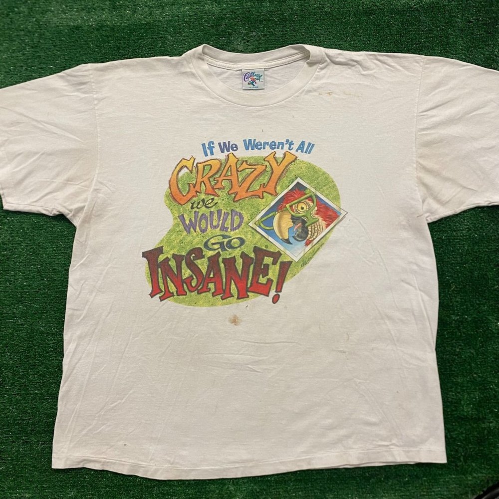 Vintage 90s Jimmy Buffett Margaritaville T-Shirt Crazy Parrot Caribbean Soul